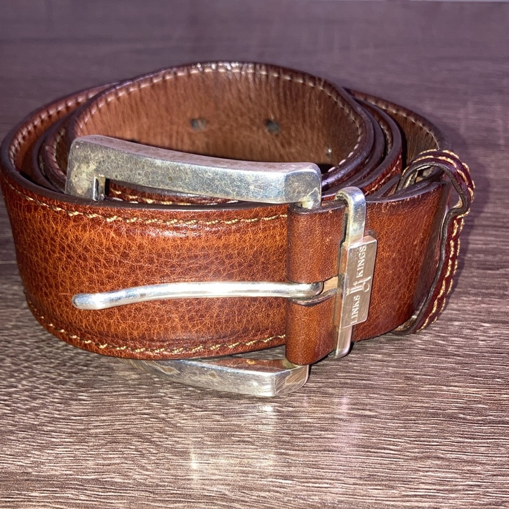 Mens Pre Owned Links & Kings Brown Italian Leather Golf Belt Size 40
